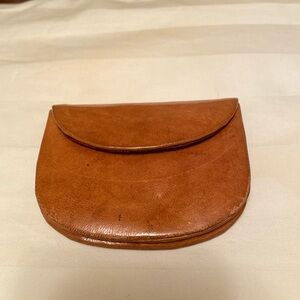 Vintage Saddle Leather Fabric Lined Gusseted Coin Purse with snap closure